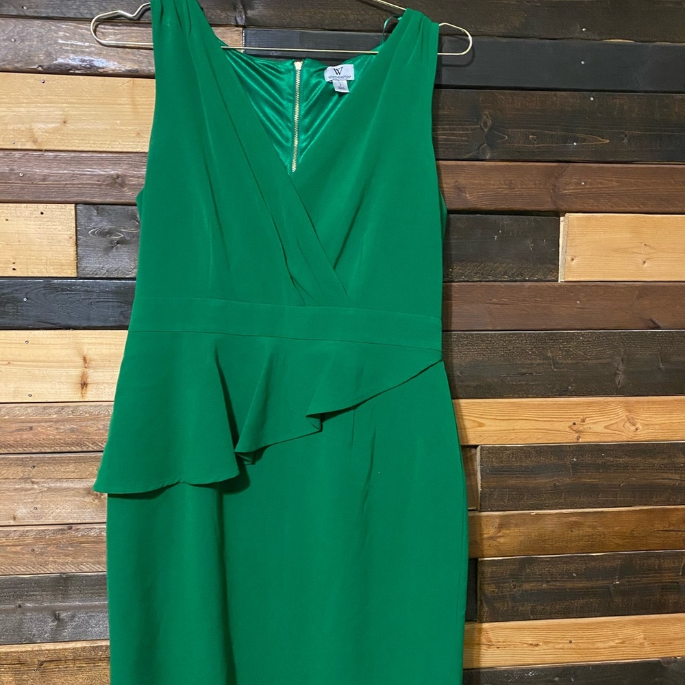 Worthington green dress w/ gold zipper. Size 8
